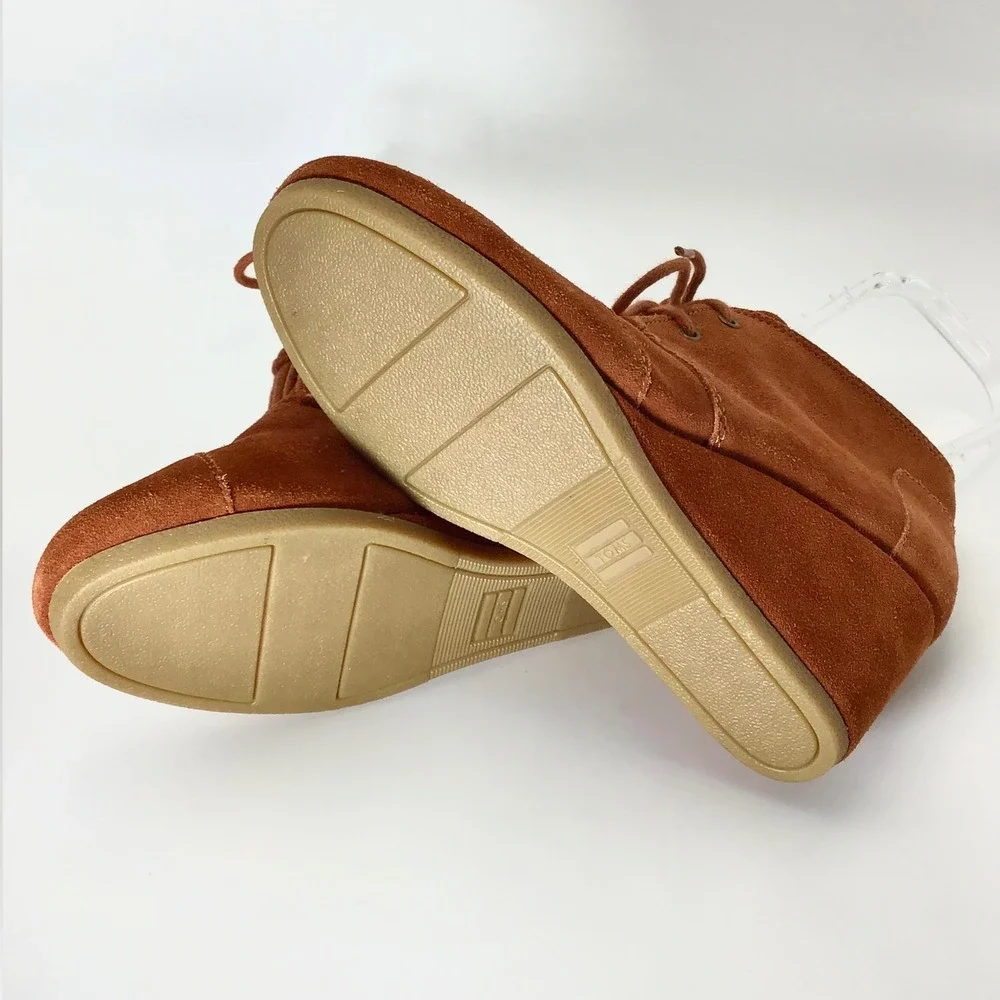 Toms Kala Rust Brown Lace Up‎ Suede Wedge Heels Ankle Boot Booties Women's 7.5